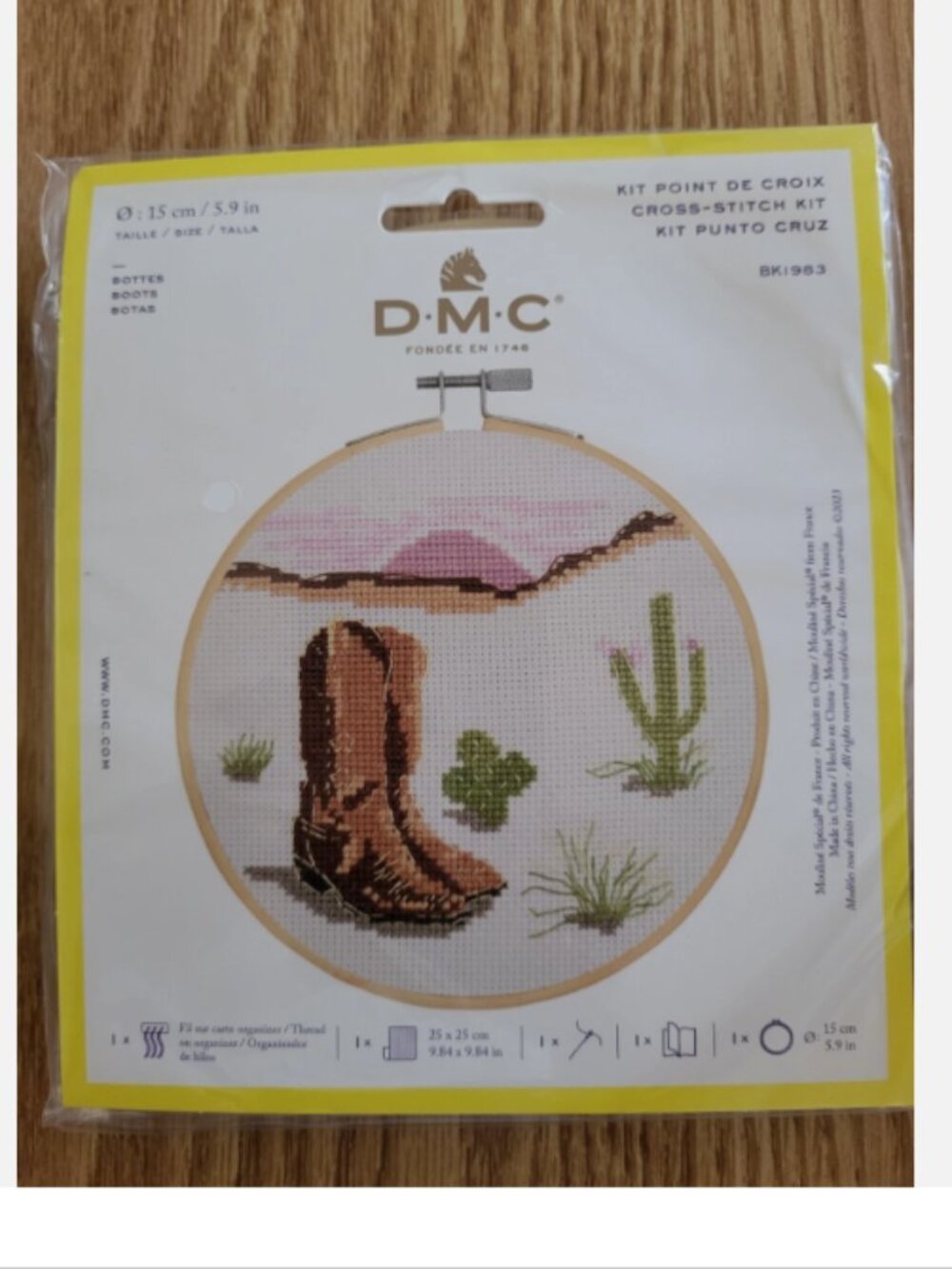 DMC Stitch Kit Cactus Western Cowboy Boots 6" Loop Thread & Needle included